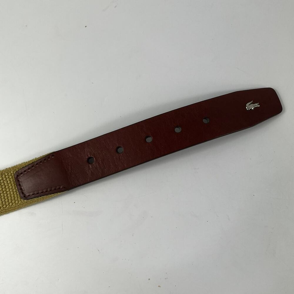 Lacoste Alligator Men's XL Belt Leather Woven Elastic Stretch Brown Tan Vintage - Picture 6 of 9
